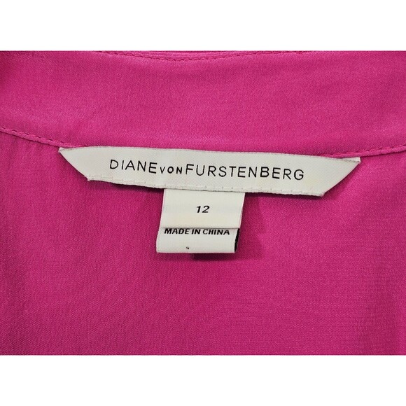 DIANE VON FURSTENBERG Women's 12 Esti Silk Pink Roll Tab Sleeve Blouse Shirt EUC - Picture 5 of 7